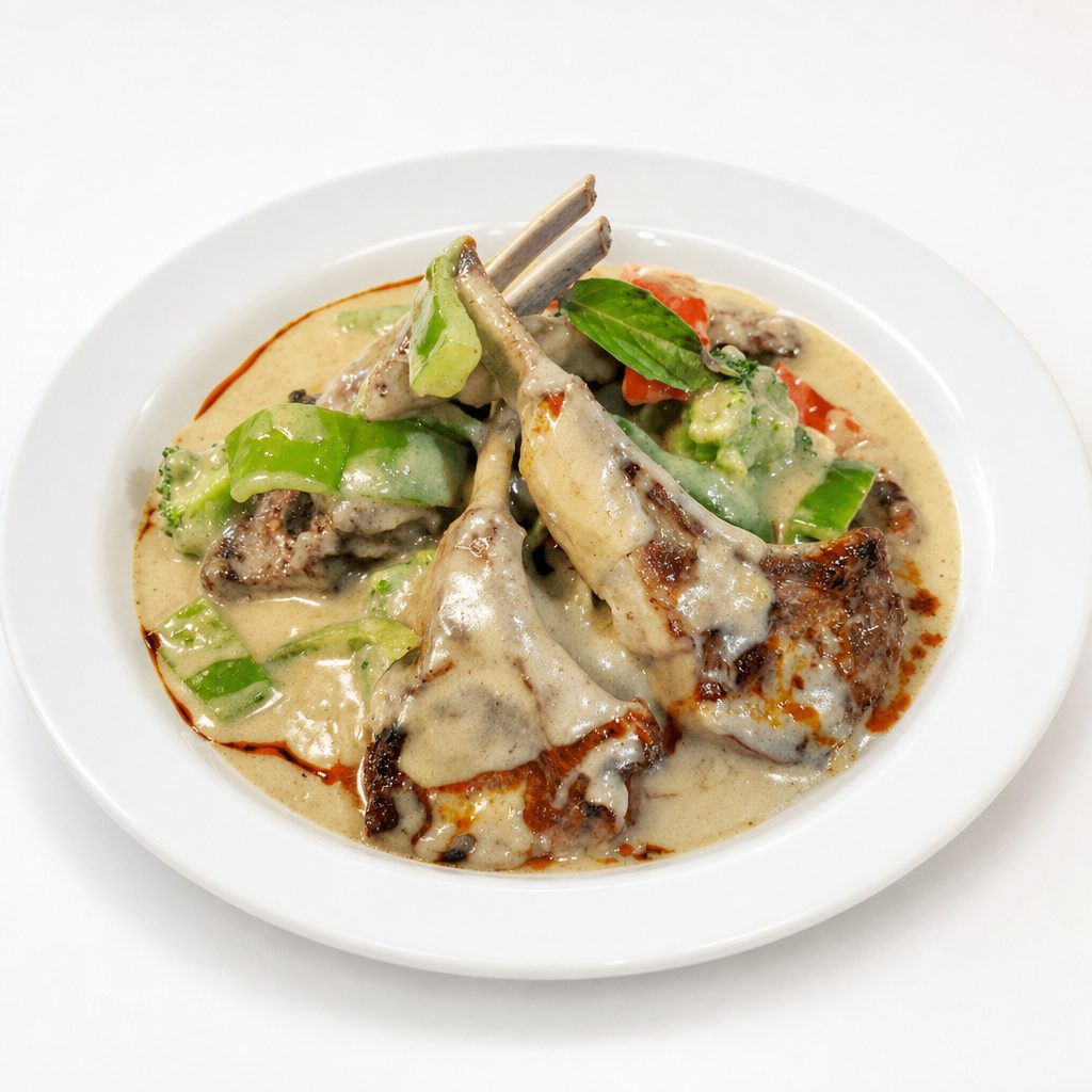 New Zealand Rack of Lamb in Creamy Curry Sauce.