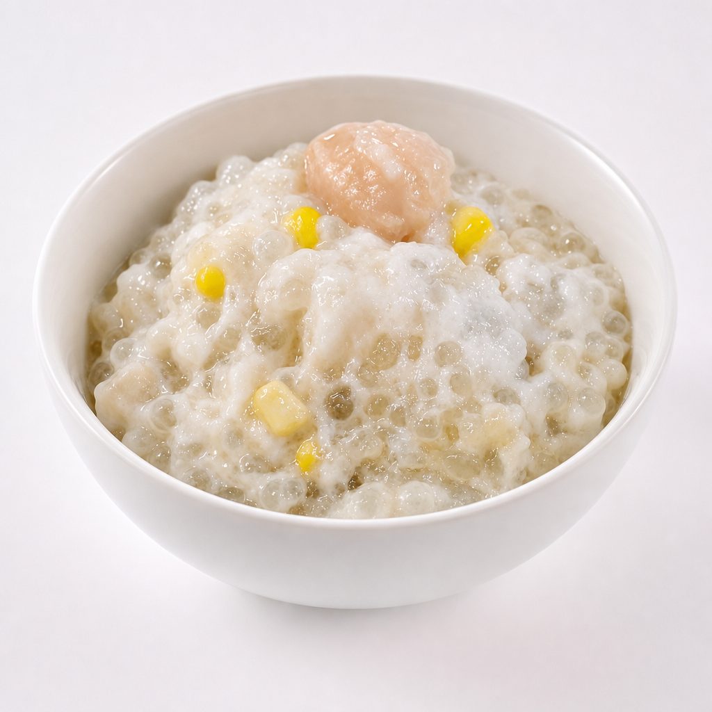 Tapioca pudding with Lychee & Sweet Corn.