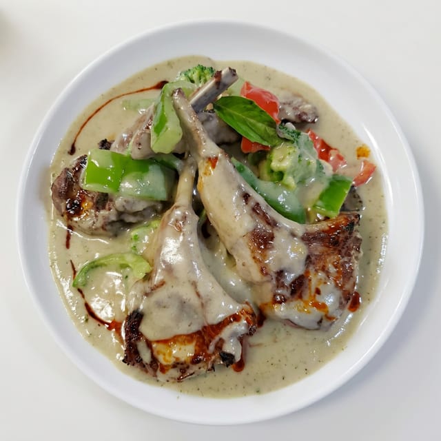 New Zealand Rack of Lamb in Creamy Curry Sauce.