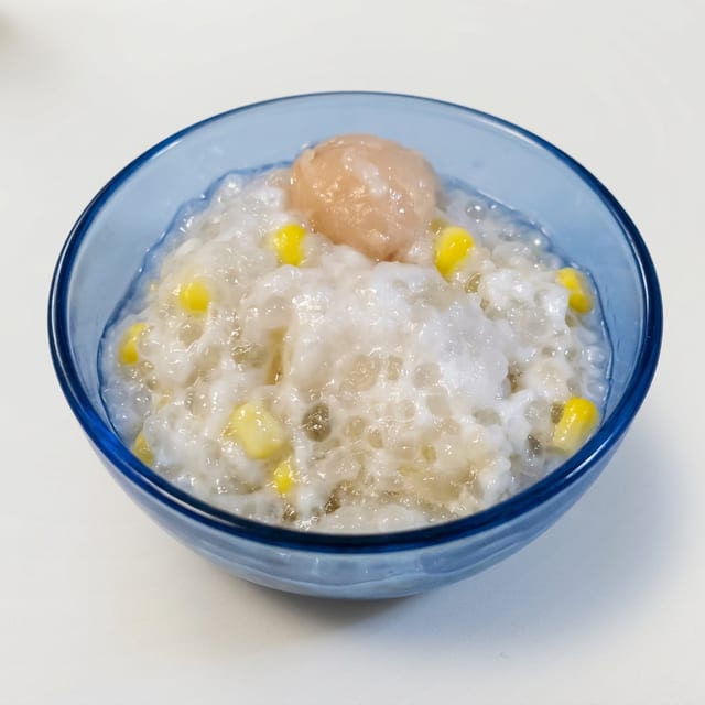Tapioca pudding with Lychee & Sweet Corn.